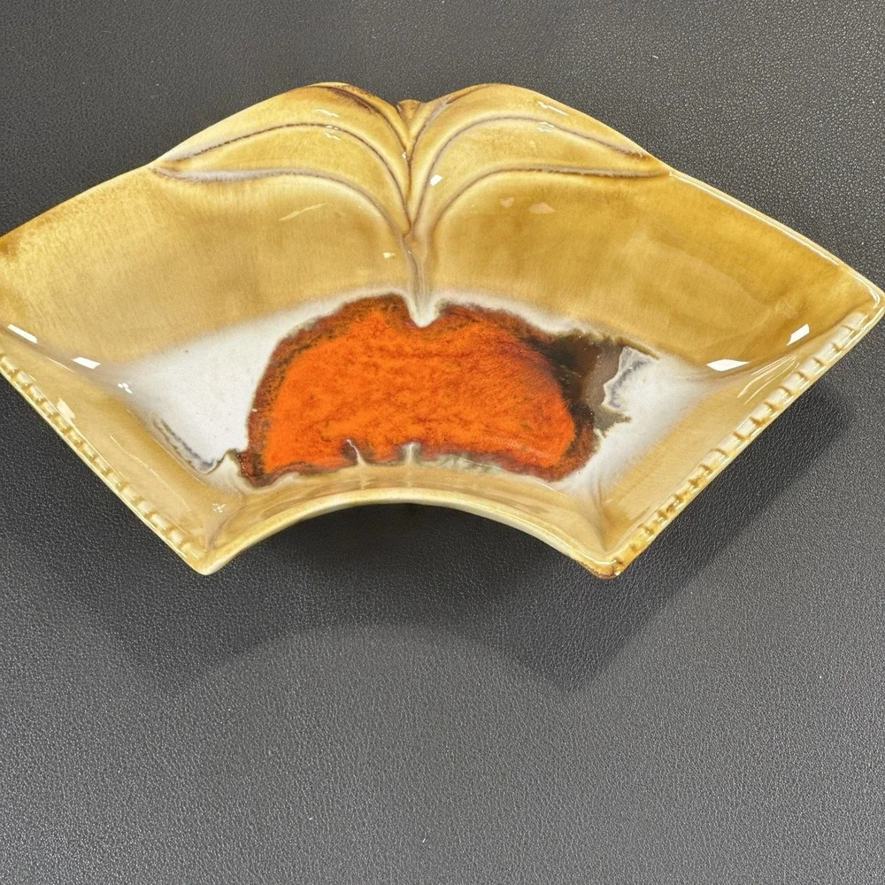 Vintage California Pottery MCM Orange‎ Drip Glaze Serving Set Lazy Susan Ceramic